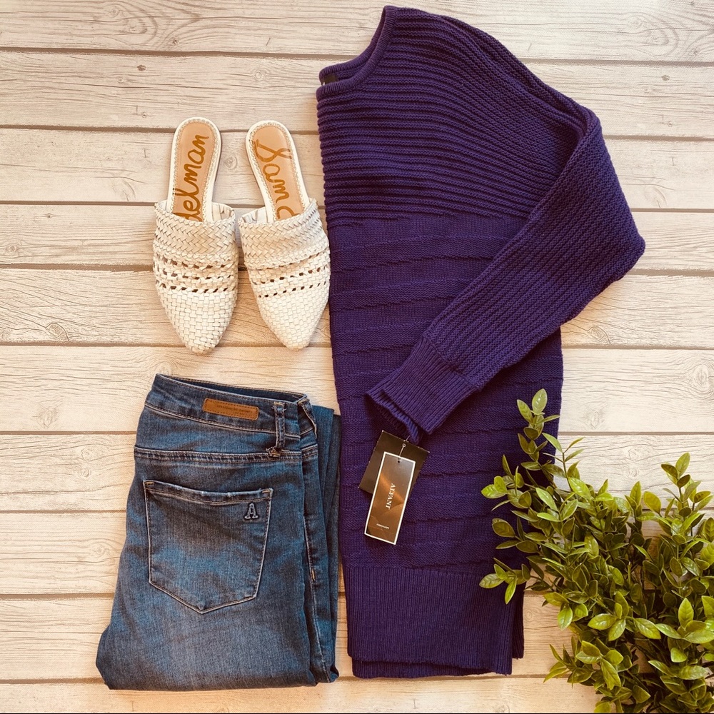 Alfani Purple Ribbed Knit Long Sleeve Sweater - Picture 2 of 3